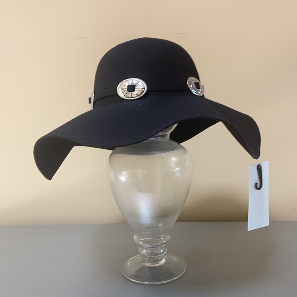 Wide Brim Black Floppy Concho Wool Hat